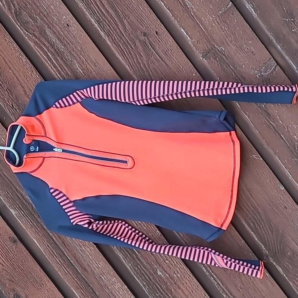 Lululemon U-turn Orange /Navy Stripe Reflective Quarter Zip Jacket